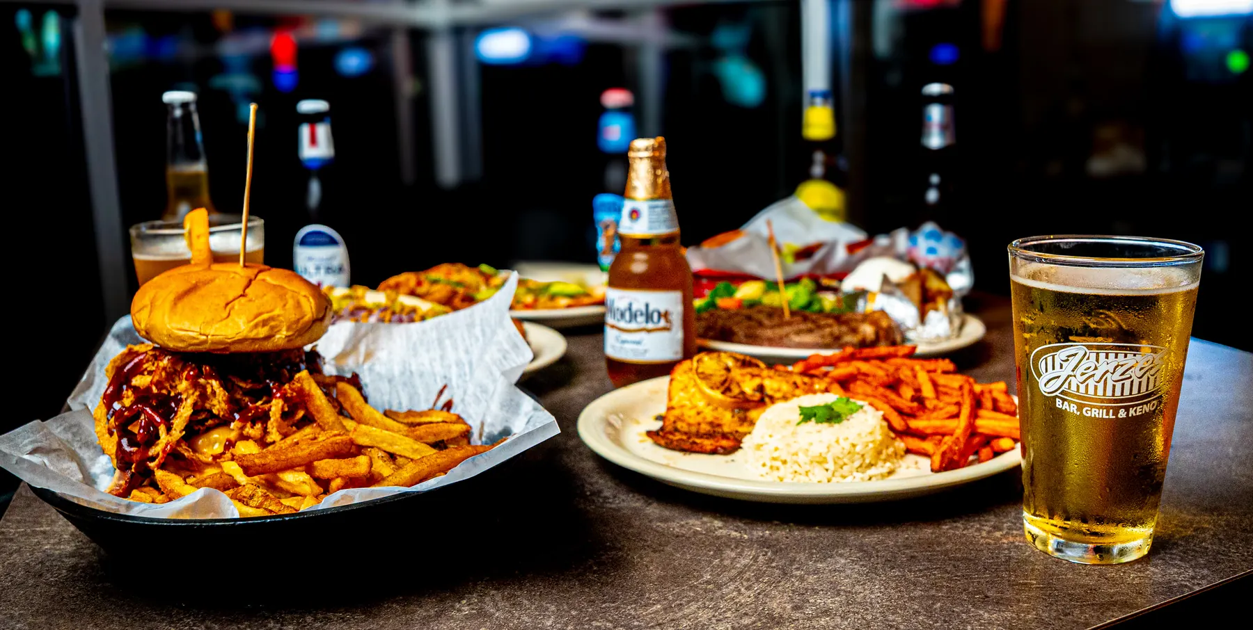 Salmon and a spread of dishes at Jerzes
